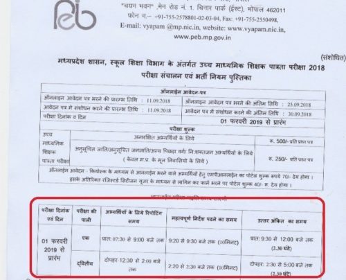Exam Date MP Samvida Shala Varg 1 Download Admit Card 2019