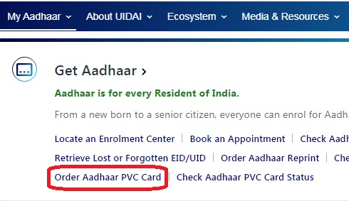 Order PVC Aadhar Card Online 